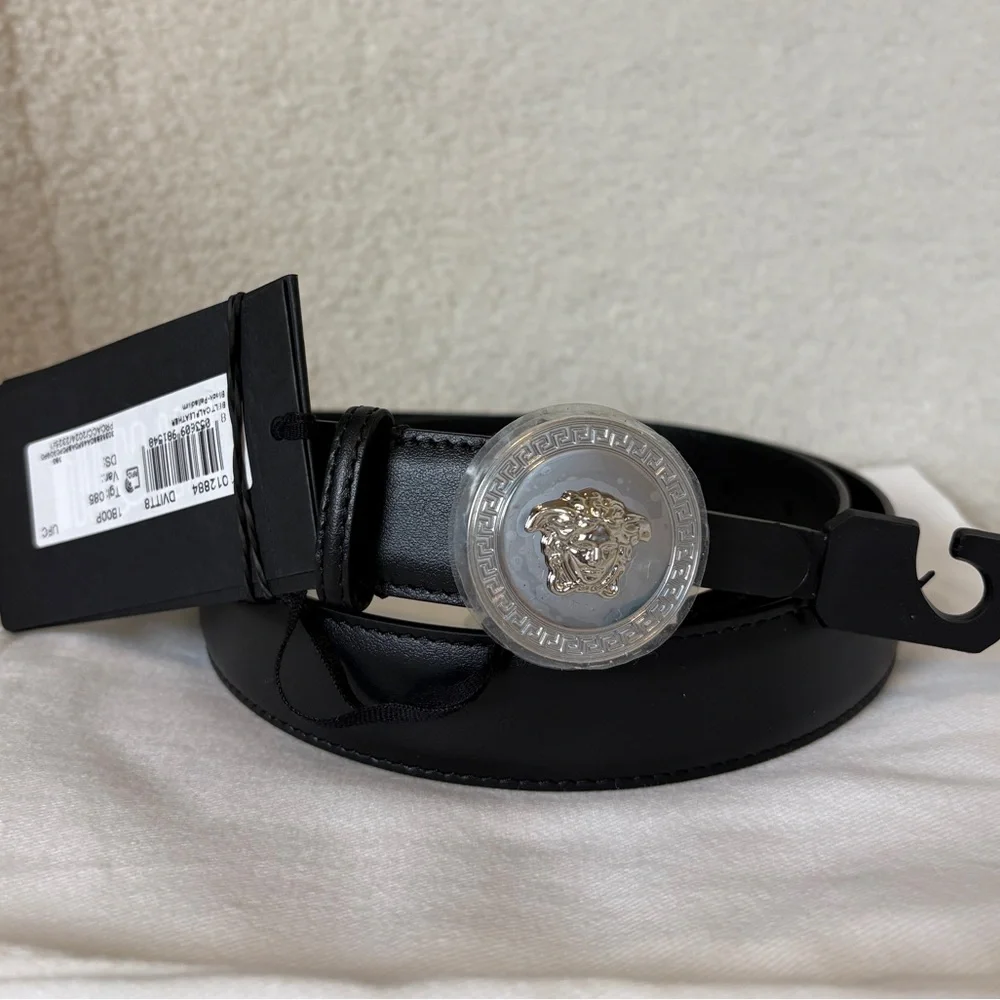 Versace Black Leather Belt Bag Silver Medusa 80 cm - Picture 1 of 4